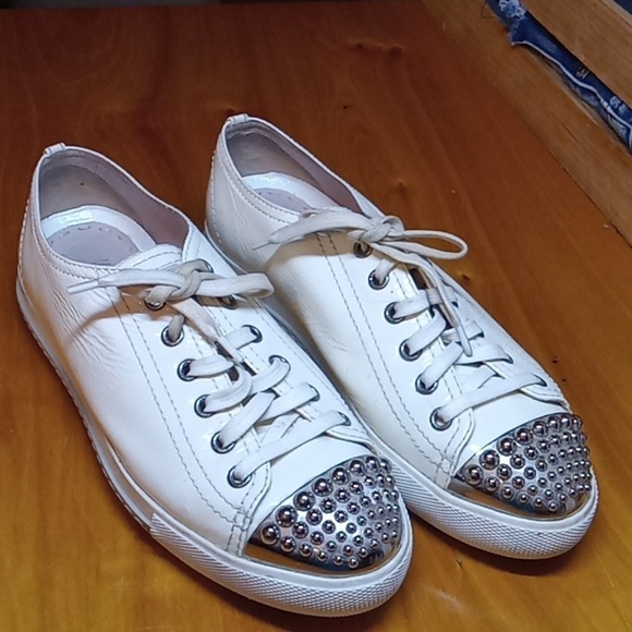 Miu Miu women's patent leather studded toe sneaker size 37.5 - Picture 1 of 12